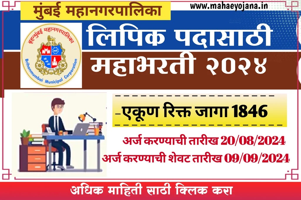 मुंबई महापालिकेत लिपिकांची महाभरती 2024 New Update Bharti Clark 2024