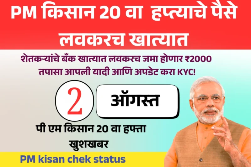 Pm kisan status installment:पी.एम किसान योजना 20 वा हफ्ता कधी मिळेल चेक करा स्टेटस